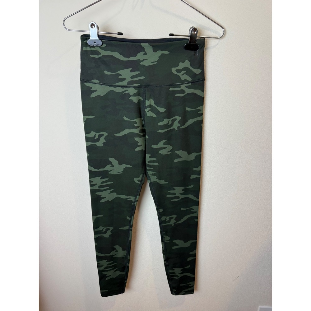 GA Good American Performance Womens Camo High Rise Leggings Green Zip Pocket